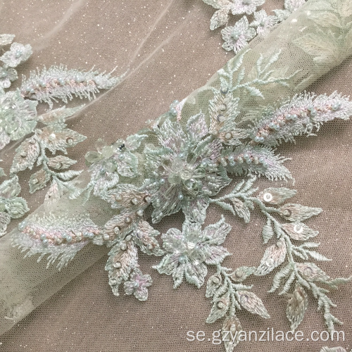 Mint Hand Beaded Embroidery Spetsstyg